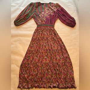 Vintage 1980’s Designer Diane Freis Stripes &  Floral Jewel Tones Dress Size S
